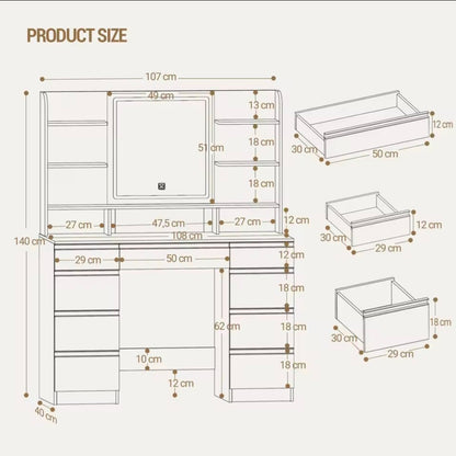 Modern Vanity Table with Integrated LED Mirror – Elegant Storage & Professional Lighting